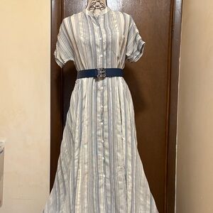 Theory Blue and White Striped Maxi Dress NWOT